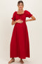 Red Smocked Ruffle Accent Ribbon Tie Maternity Maxi Dress