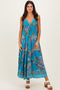 Turquoise Floral Deep V-Neck Tiered Maxi Dress