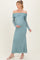 Blue Mesh Overlay Off Shoulder Long Sleeve Maternity Midi Dress
