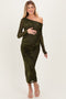Olive Floral Mesh Overlay One Shoulder Maternity Dress
