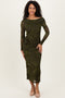 Olive Floral Mesh Overlay One Shoulder Dress