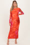 Coral Printed Mesh Open Back Maternity Maxi Dress