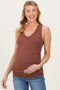 Brown Ribbed Sleeveless Ruched Maternity Tank Top