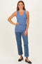 Light Blue Ribbed Sleeveless Ruched Tank Top
