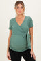Olive Wrap Front Tie Maternity/Nursing Top
