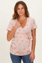 Taupe Floral Wrap Fitted Nursing Top