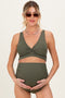 Olive Ribbed Twist Front Cutout Two Piece Maternity Swimsuit