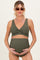 Olive Ribbed Twist Front Cutout Two Piece Maternity Swimsuit