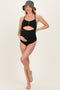 Black Ruched Crisscross Back Cut Out Maternity Swimsuit