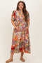 Pink Mix Leaf Print Pocketed Maternity Midi Dress