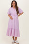 Pink Striped Button Collared Maternity Midi Dress