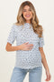 Blue Floral Ruffle Trim Short Sleeve Maternity Top