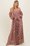Mauve Lace Off Shoulder Long Sleeve Maxi Dress