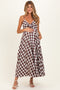 Chocolate Gingham Tie Front Racerback Maternity Midi Dress