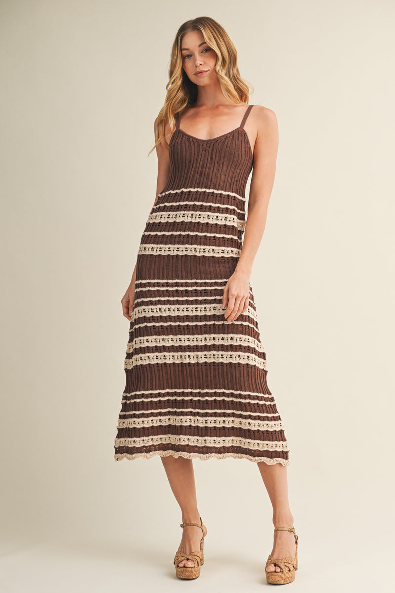 Chocolate Sleeveless Striped Crochet Dress – PinkBlush
