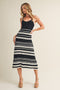 Navy Sleeveless Striped Crochet Dress