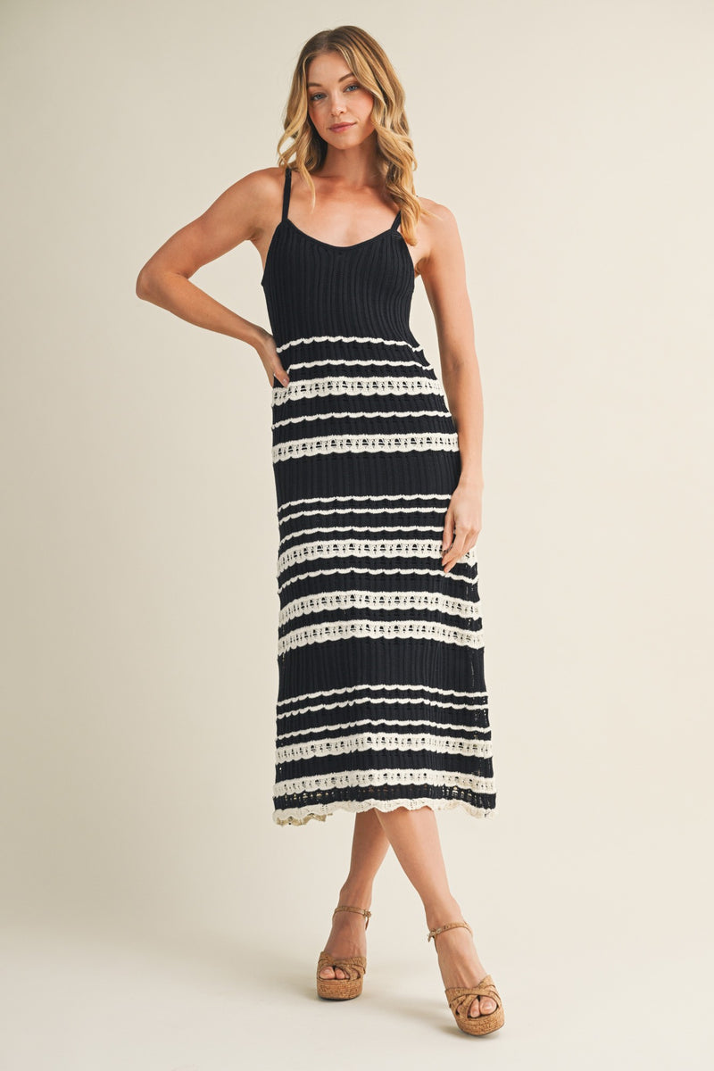 Navy Sleeveless Striped Crochet Dress – PinkBlush