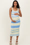 Light Blue Crochet Knit Striped Maternity Tank Dress
