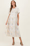 Beige Floral Button Down Collared Maternity Midi Dress