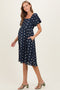 Navy Blue Floral Embroidered Short Sleeve Maternity Dress