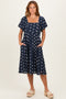 Navy Blue Floral Embroidered Short Sleeve Dress