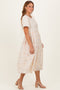 Beige Floral Embroidered Short Sleeve Midi Dress