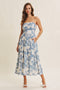 Blue Floral Strapless Midi Dress