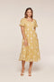 Saffron Yellow Embroidered Floral Tiered Midi Dress