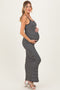 Black Ribbed Knit Striped Sleeveless Maternity Maxi Dress