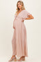 Light Pink Button Down Deep V-Neck Maternity Maxi Dress