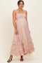 Blush Halter Smocked Ruffle Tier Hem Maternity Maxi Dress