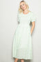 Light Green Rose Floral Smocked Puff Sleeve Midi Dress