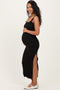 Black Lace Trim Side Slit Maternity Tank Dress
