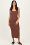 Brown Lace Trim Side Slit Tank Dress