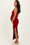 Burgundy Lace Trim Side Slit Maternity Tank Dress