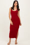 Burgundy Lace Trim Side Slit Tank Dress