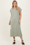 Sage Collared Short Sleeve Midi Dress