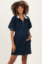 Navy Half Zip Puff Sleeve Maternity Mini Dress