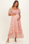 Pink Floral Chiffon Smocked Maternity Maxi Dress