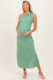 Green Striped One Shoulder Maternity Midi Dress
