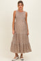 Beige Floral Smocked Sleeveless Tiered Maternity Maxi Dress