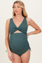 Forest Green Twist Front Cutout Maternity One Piece Swimsuit