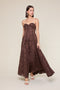 Brown Floral Jacquard Strapless Open Back Maxi Dress