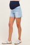 Light Denim Slit Hem Denim Maternity Shorts
