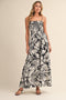 Black Printed Linen A-Line Midi Dress