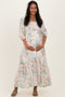 Ivory Floral Smocked 3/4 Sleeve Maternity Maxi Dress