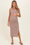 Brown Striped Side Slit Maternity Tank Dress