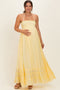 Yellow Smocked Halter Open Back Maternity Maxi Dress