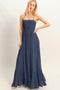 Navy Smocked Halter Open Back Maxi Dress