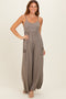 Moss Brown Sleeveless Wide Leg Jumpsuit